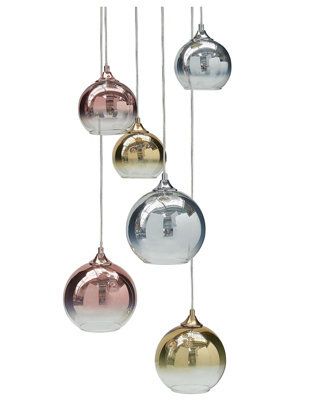 Wyld And Coco 6-Light Pendant Lamp - Semi-Transparent Brass Glass Shades, Adjustable Height, Contemporary - image 1