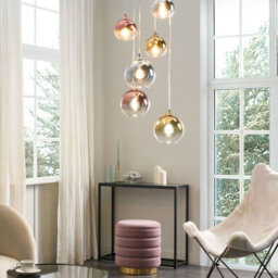 Wyld And Coco 6-Light Pendant Lamp - Semi-Transparent Brass Glass Shades, Adjustable Height, Contemporary - thumbnail 2