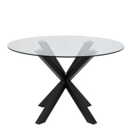 Wyld Haus Perth 119Cm Round Tempered Glass Dining Table With Matte Black Metal Cross Base Seats 4 - thumbnail 3
