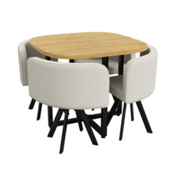 Btm 5 Piece Dining Set, 85X85Cm Square Dining Table With 4 Linen Chairs, Oak Finish And Beige Seats - thumbnail 9