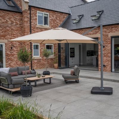 Ares 3M Square Cantilever Parasol With Solar Powered Led Lights In Beige - image 1