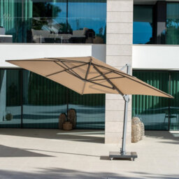 Ares 3M Square Cantilever Parasol With Solar Powered Led Lights In Beige - thumbnail 4