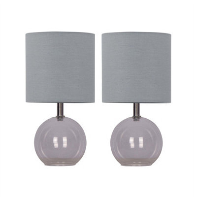 First Choice Lighting Set Of 2 Buck - Clear Glass Globe Table Lamps With Grey Cotton Shade - image 1