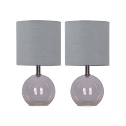 First Choice Lighting Set Of 2 Buck - Clear Glass Globe Table Lamps With Grey Cotton Shade - thumbnail 1