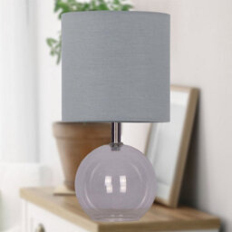 First Choice Lighting Set Of 2 Buck - Clear Glass Globe Table Lamps With Grey Cotton Shade - thumbnail 4