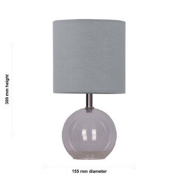 First Choice Lighting Set Of 2 Buck - Clear Glass Globe Table Lamps With Grey Cotton Shade - thumbnail 3