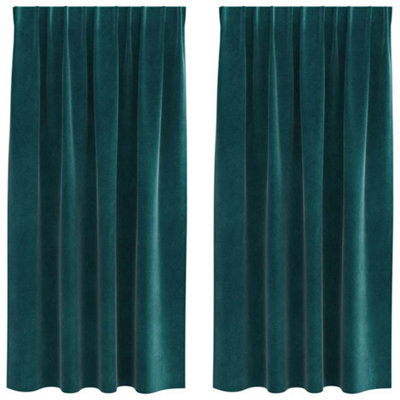 Berkfield Modern Blackout Curtains With Top Tape 2 Pcs Dark Green Velvet