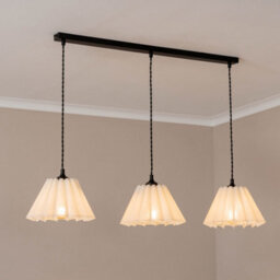 Valuelights Lauren White Pleated Shade 3 Drop Bar Matte Black Diner Ceiling Pendant Light