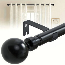 Ameha Plain Metal Ball Extendable Curtain Pole Adjustable Curtain Rod,60 mm Finials,rings,brackets(160-300 Cm, Matte Black) - thumbnail 2