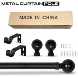 Ameha Plain Metal Ball Extendable Curtain Pole Adjustable Curtain Rod,60 mm Finials,rings,brackets(160-300 Cm, Matte Black) - thumbnail 1