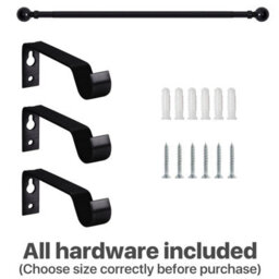 Ameha Plain Metal Ball Extendable Curtain Pole Adjustable Curtain Rod,60 mm Finials,rings,brackets(160-300 Cm, Matte Black) - thumbnail 6