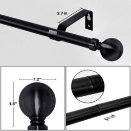 Ameha Plain Metal Ball Extendable Curtain Pole Adjustable Curtain Rod,60 mm Finials,rings,brackets(160-300 Cm, Matte Black) - thumbnail 5