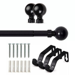 Ameha Plain Metal Ball Extendable Curtain Pole Adjustable Curtain Rod,60 mm Finials,rings,brackets(160-300 Cm, Matte Black) - thumbnail 7