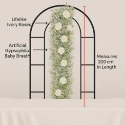 Sandra Chaircovers Gypsophila Collection, 200Cm X 35Cm, Single, Ivory Artificial Baby Breath Top Table Flower Arrangement, Wedding Decor - thumbnail 4