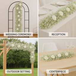 Sandra Chaircovers Gypsophila Collection, 200Cm X 35Cm, Single, Ivory Artificial Baby Breath Top Table Flower Arrangement, Wedding Decor - thumbnail 5