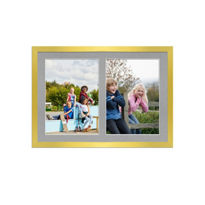 AK Frames 20X14 Gold Sleek Multi Photo Frame With Silver Mount - Holds 2 Apertures (2X) A4 Photos - image 1