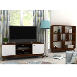 Dorel Cassie Tv-Stand With 2 Doors In Walnut Look White - thumbnail 2