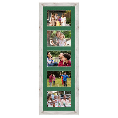 AK Frames 26X8 White Rustic Modern Multi Photo Frame With Emerald Mount - Holds 5 Apertures (5X) 6X4 Photos - image 1