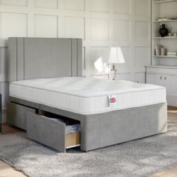 Divan Base Direct Naples Silver Platform Top Divan Bed Base 6Ft Super King With 2 Drawers + Verona Floor Standing Headboard - thumbnail 1