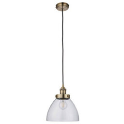 Ceiling Pendant & 2X Matching Wall Light Pack Antique Brass & Clear Glass Shade - thumbnail 3