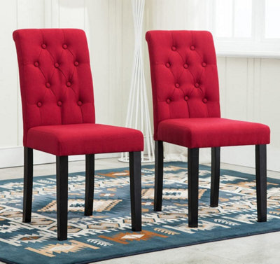 Set Of 2 Tufted Button Back Fabric Dining Chairs Red By Mcc Direct - image 1