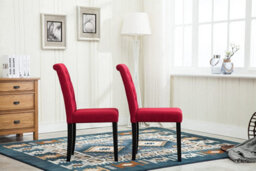 Set Of 2 Tufted Button Back Fabric Dining Chairs Red By Mcc Direct - thumbnail 2