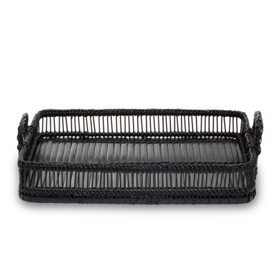 Premier Housewares Interiors By Premier Rustc Rectangular Black Rattan And Bamboo Tray - image 1