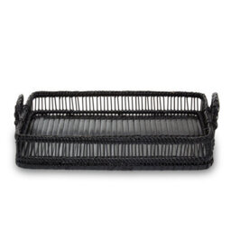 Premier Housewares Interiors By Premier Rustc Rectangular Black Rattan And Bamboo Tray - thumbnail 1