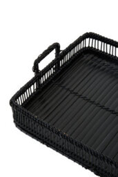 Premier Housewares Interiors By Premier Rustc Rectangular Black Rattan And Bamboo Tray - thumbnail 3