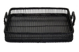 Premier Housewares Interiors By Premier Rustc Rectangular Black Rattan And Bamboo Tray - thumbnail 2