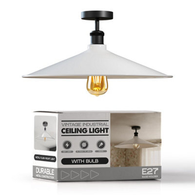 Semi Flush Mount Ceiling Light Metal Flat Shape E27 Base Ceiling Lighting Fixture For Living Room Kitchen Farmhouse With Bulb - image 1