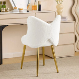 White Dressing Table Vanity Stool With Backrest Cushion - thumbnail 3