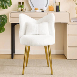White Dressing Table Vanity Stool With Backrest Cushion - thumbnail 1