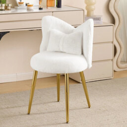 White Dressing Table Vanity Stool With Backrest Cushion - thumbnail 4