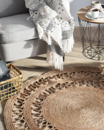 Beliani Round Area Rug Braided 120 Cm Beige Dikili - thumbnail 2