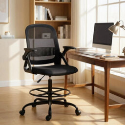 Mesh Painting Chair, Rolling Desk Chair With Flip Up Armrests, Black - thumbnail 5