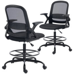 Mesh Painting Chair, Rolling Desk Chair With Flip Up Armrests, Black - thumbnail 1