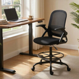 Mesh Painting Chair, Rolling Desk Chair With Flip Up Armrests, Black - thumbnail 3