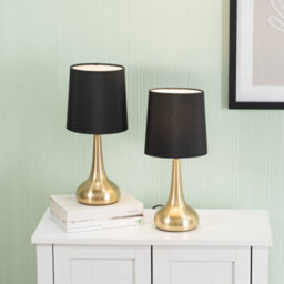 Valuelights Teardrop Pair Of Gold Touch Table Lamps With Black Shade And Bulbs - thumbnail 1