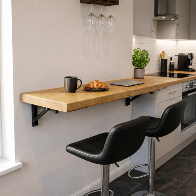 Mkgt Rustic Folding Wall Mounted Breakfast Bar Table - Solid Wood (Rustic Pine, 80 X 30Cm) - image 1