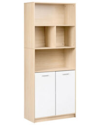 Wyld And Coco Novahome Two-Door Bookcase White And Light Brown, Tall Open Shelves And Concealed Cupboard - thumbnail 3