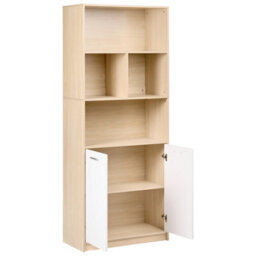 Wyld And Coco Novahome Two-Door Bookcase White And Light Brown, Tall Open Shelves And Concealed Cupboard - thumbnail 4