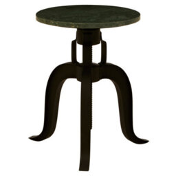Orsina 3 Leg Bar Stool With Green Marble Top, Plush Black Finish Metallic Counter Seat, Sleek Adjustable Stool
