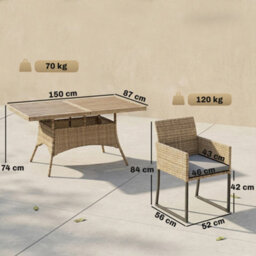 Outsunny Rattan Garden Furniture Set, Rattan Table And Chairs With Cushions - thumbnail 3