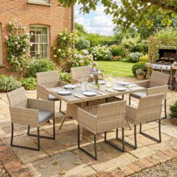 Outsunny Rattan Garden Furniture Set, Rattan Table And Chairs With Cushions - thumbnail 1