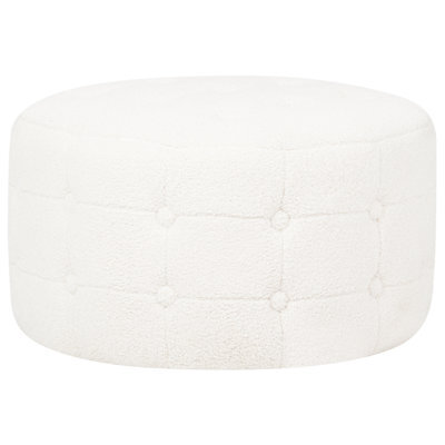 Wyld And Coco White Boucle Round Pouffe - Button-Tufted Footstool Ottoman For Living Room, 55Cm - image 1