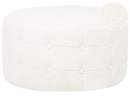 Wyld And Coco White Boucle Round Pouffe - Button-Tufted Footstool Ottoman For Living Room, 55Cm - thumbnail 3