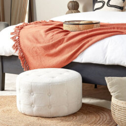 Wyld And Coco White Boucle Round Pouffe - Button-Tufted Footstool Ottoman For Living Room, 55Cm - thumbnail 2