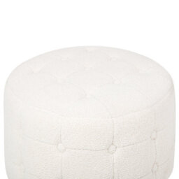 Wyld And Coco White Boucle Round Pouffe - Button-Tufted Footstool Ottoman For Living Room, 55Cm - thumbnail 5