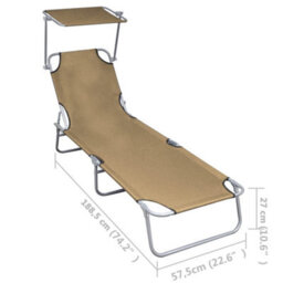 Berkfield Folding Sun Lounger With Canopy Taupe Aluminium - thumbnail 7